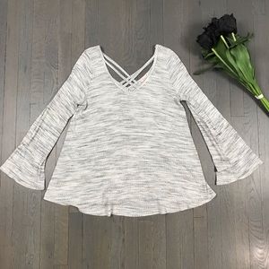Maronie Heather Grey Waffle Knit V Neck Flowy Top